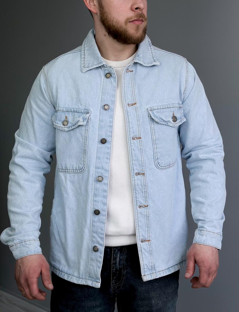 Чоловіча джинсова куртка блакитна джинсовка, чоловічий джинсовий піджак на весну