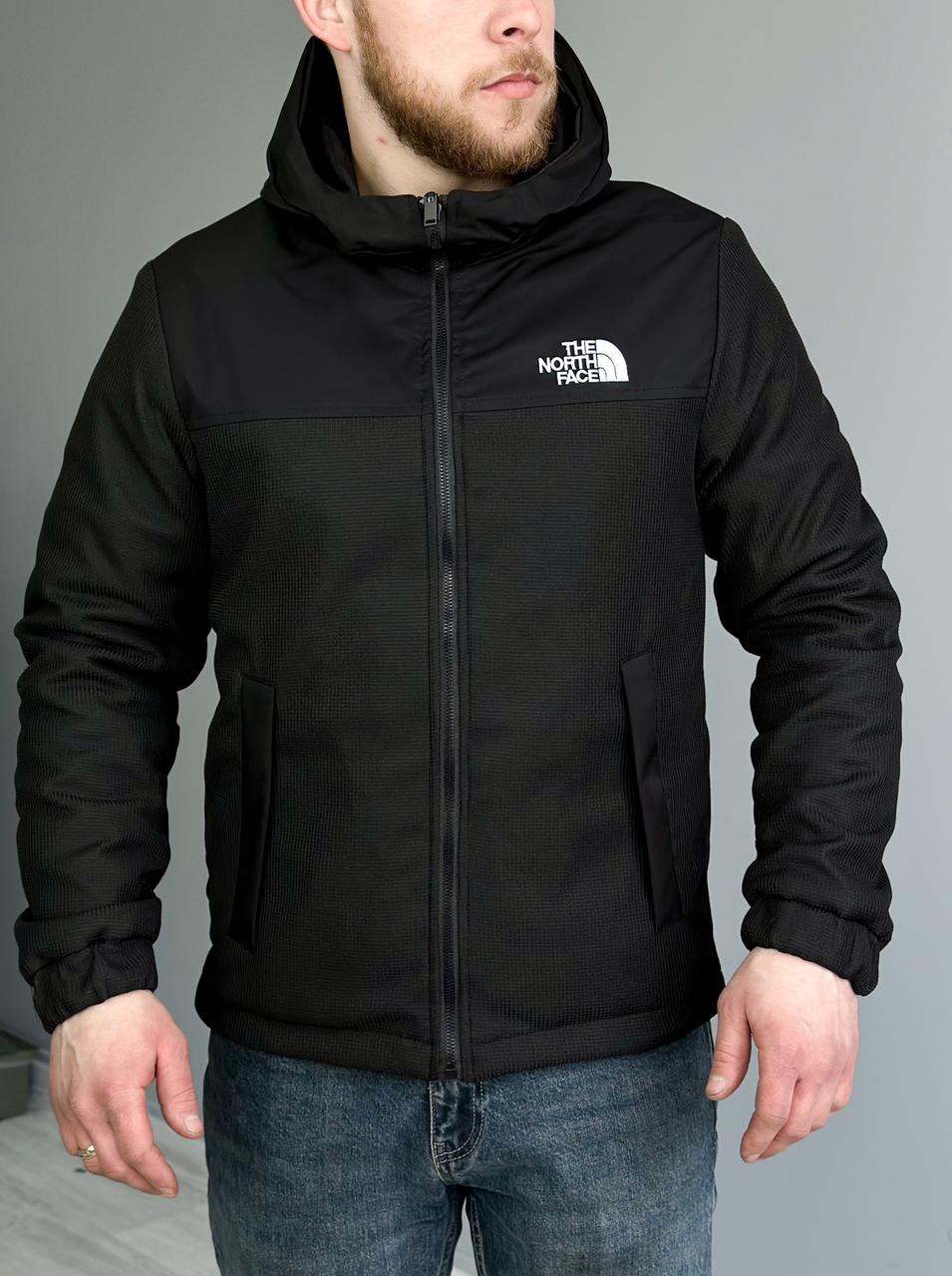 Чоловіча куртка вітровка The North Face Зе Норт Фейс двостороння чорна з капюшоном на весну осінь