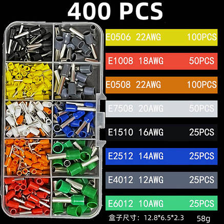 Набір кабельних трубчастих наконечників 400шт 10-22AWG, фото 3