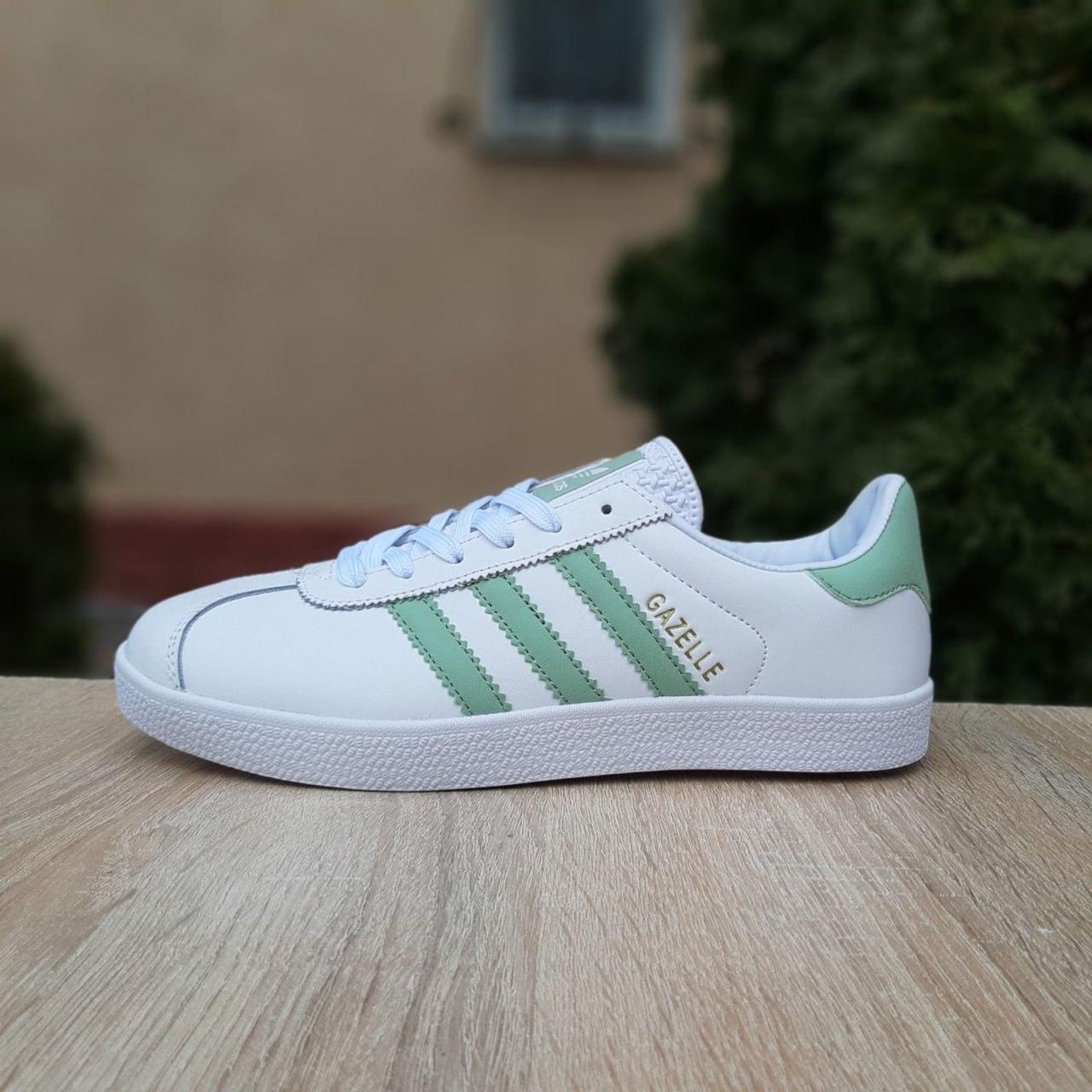 Жіночі демісезонні кросівки Adidas GAZELLE (білі з бірюзовим) спортивні повсякденні кроси 21075 Адідас vkross