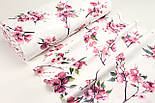 Ранфорс digital шириною 240 см "Сакура" малиново-рожевого кольору білий фон № N-3457, фото 3