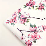 Ранфорс digital шириною 240 см "Сакура" малиново-рожевого кольору білий фон № N-3457, фото 9