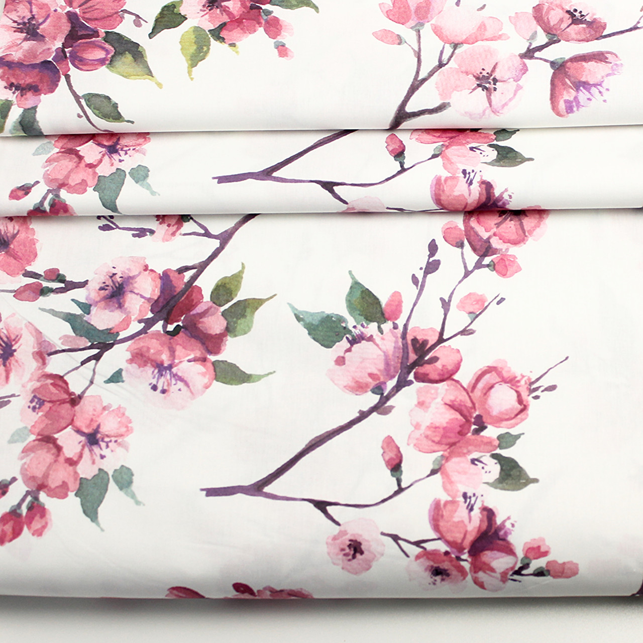 Ранфорс digital шириною 240 см "Сакура" малиново-рожевого кольору білий фон № N-3457, фото 1