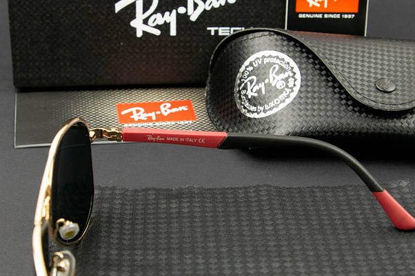 Сонцезахисні окуляри RAY BAN авіатори (арт. RB6104) чорна лінза/чорно-червоні завушники, фото 4
