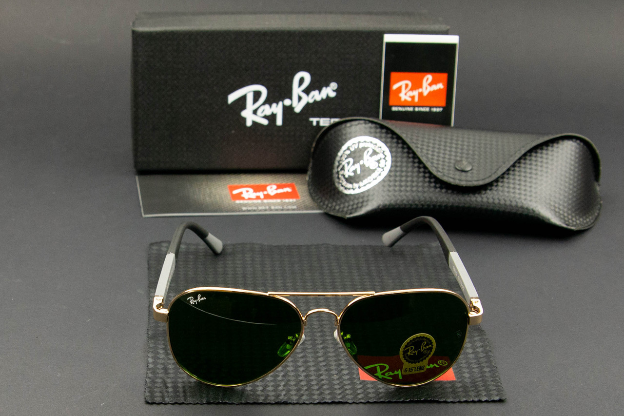 Сонцезахисні окуляри RAY BAN авіатори (арт. RB6104) зелена лінза/чорно-сірі завушники
