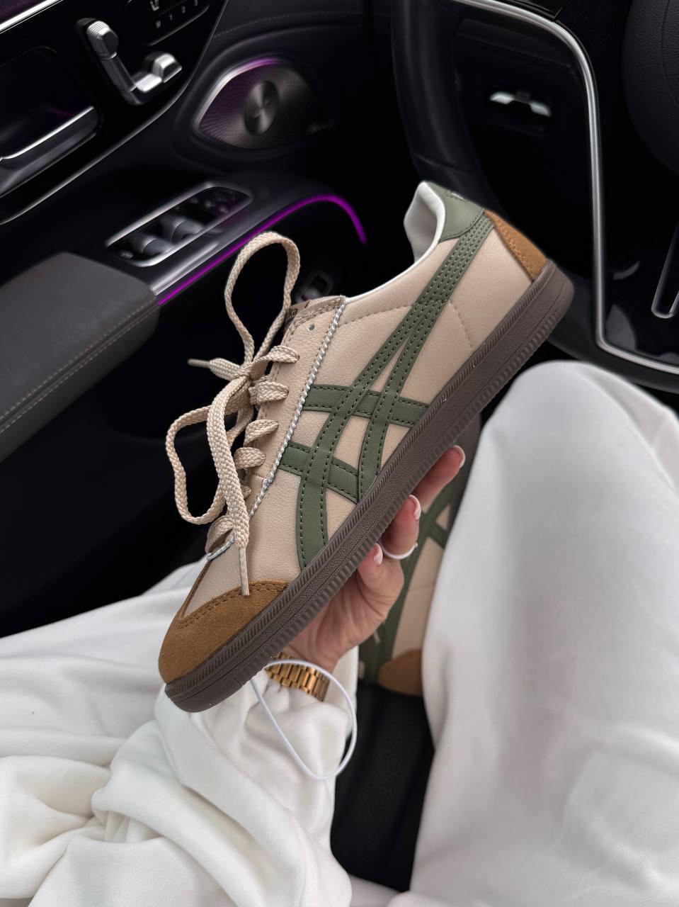 Жіночі повсякденні кросівки Asics Onitsuka Tiger Tokuten Beige/Green (бежево-зелені) модні AS012 Асікс vkross