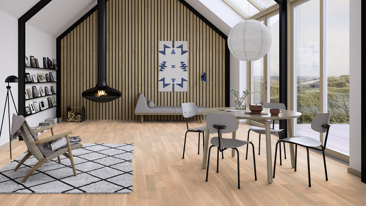 Паркетна дошка Floor`360 Дуб Finale Live Matt lacquer white 3-смугова Лак, фото 1