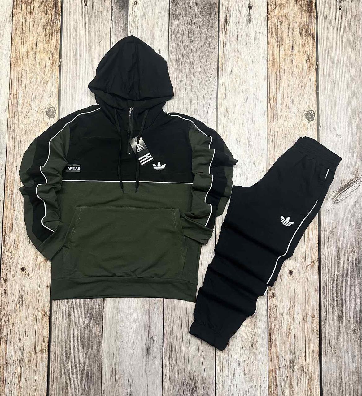 Чоловічий спортивний костюм Adidas Худі на змійці + Штани хакі Адідас з капюшоном весняний осінній