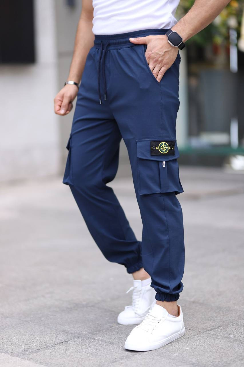 Чоловічі штани Stone Island темно-сині Джогери Стон Айленд із бічними кишенями