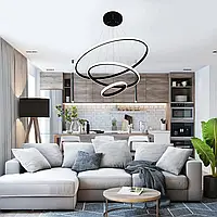 Люстра керована світлодіодна підвісна LATTE чорна 75 Вт 600x1100 мм