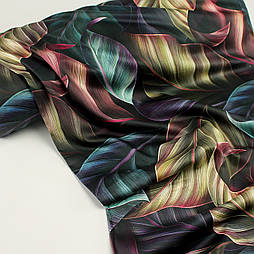 Сатин digital, ширина 240 см " Різнобарвне листя" на чорному тлі №SB-3459