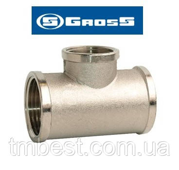Трійник 3/4" х 1/2" х 3/4" ВВВ нікельований Gross SF, фото 1