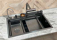 Кухонна мийка з нержавіючої сталі Kroner Platinum Handmade SP7545DB Nano Black