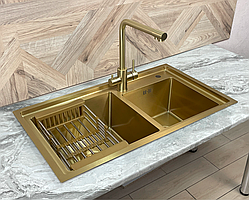 Gold Kroner Stainless Steel SP8045G - Подвійна кухонна мийка з нержавіючої сталі Platinum Handmade