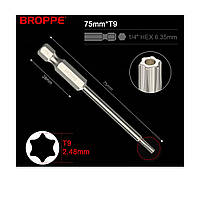 Біта T9 TORX BROPPE L=75мм посилена 1/4" HEX