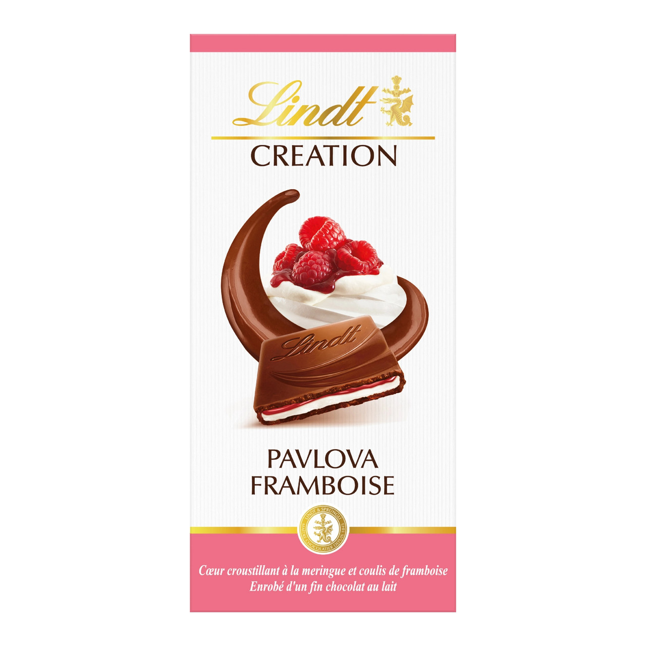Шоколад молочний Lindt Creation Pavlova Framboise, малиново-вершкове фрапе 150 г., фото 1