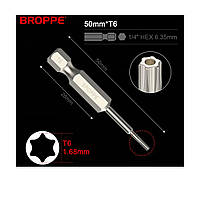 Біта T6 TORX BROPPE L=50мм посилена 1/4" HEX