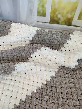 Дитячий в'язаний плюшевий плед ручної роботи, 100*100см, пряжа Alize Puffy