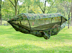 💚Туристичний гамак спальний мішок із москітною сіткою камуфляж та навісом від сонця та дощу GMSK-02 260*140см