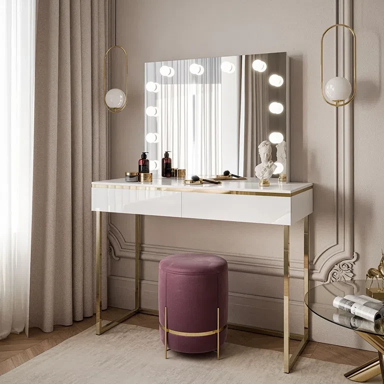 Туалетний столик на каркасі Aurora Gloss Gold Elite (білий глянець/золотий), фото 1