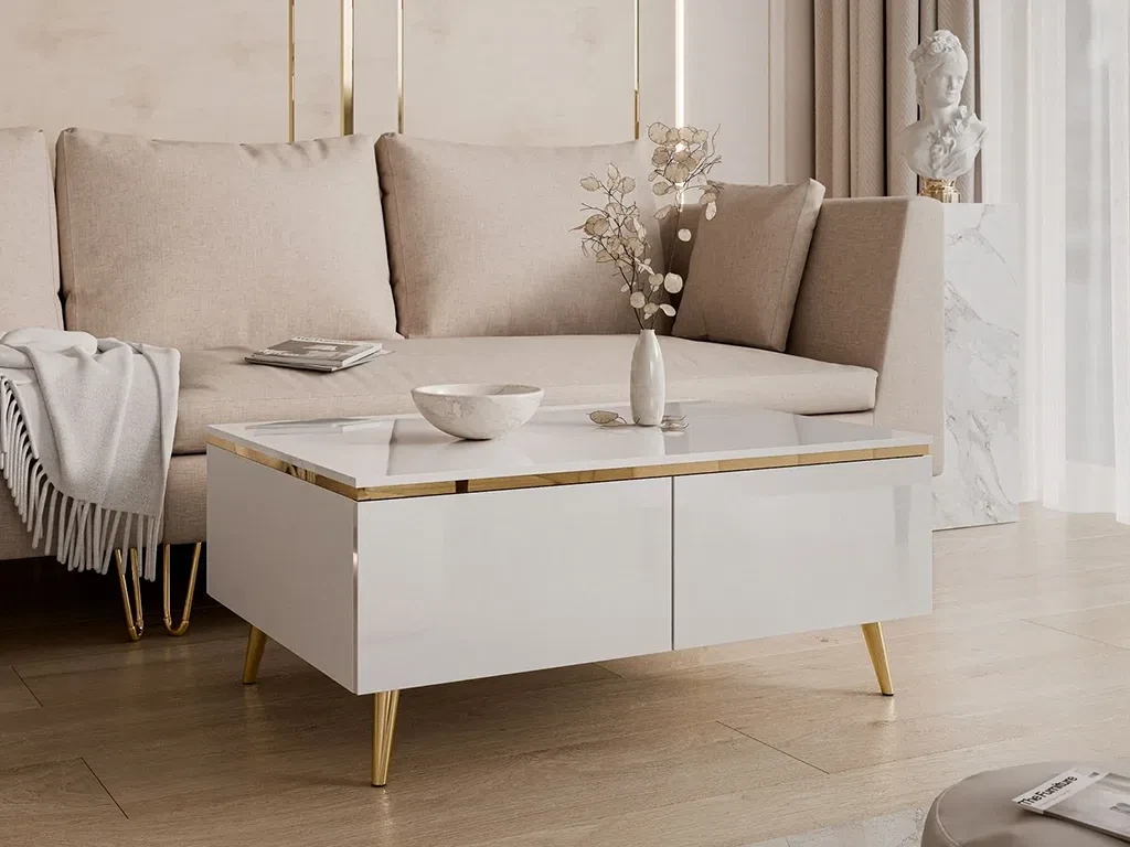 Кавовий столик на косих ніжках Aurora Gloss (білий глянець/золотий), фото 1
