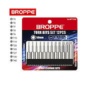 Набір біт TORX для шуруповерта та гайковерта, зірка T 12шт. L=50мм 1/4" HEX BROPPE