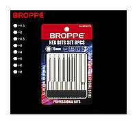 Набір шестигранних біт H для шуруповерта та гайковерта, 8шт. L=75мм 1/4" HEX BROPPE