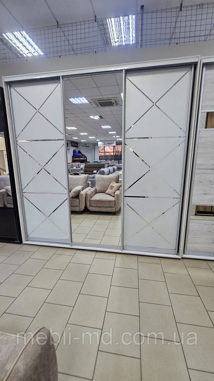 Шафа купе 240×60×240  Меблі Стар (фасади дзеркало з художнім матуванням)