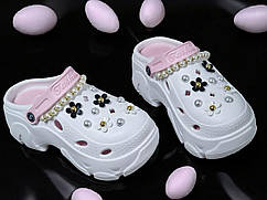 Жіночі білі крокси на платформі з джибітсами 38-39р.