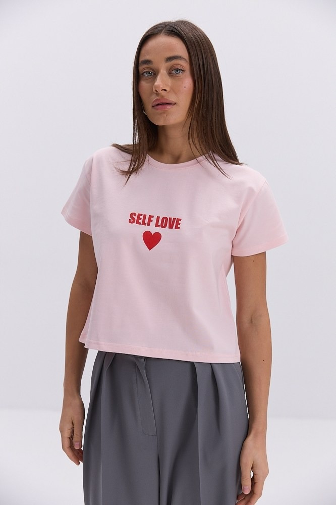 Жіноча однотонна футболка з принтом, фото 1