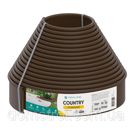 Бордюр садовий пластиковий VODALAND «Country Standard» H100 (15 м) коричневий, фото 1