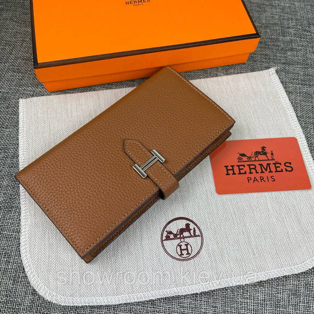 Жіночий коричневий шкіряний гаманець Hermes (H-5123) Lux