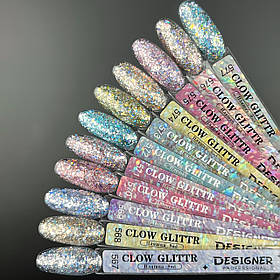 Демонстраційна палітра-віяло гель-лаків Clow Glitter Дизайнер (з пластівцями хамелеон різного розміру)