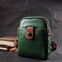 Небольшая сумка трапеция для женщин из натуральной кожи Vintage Зеленая Топ