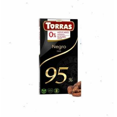 Шоколад веганський безглютеновий темно чорний ,без цукру ,95% Torras, 75 г