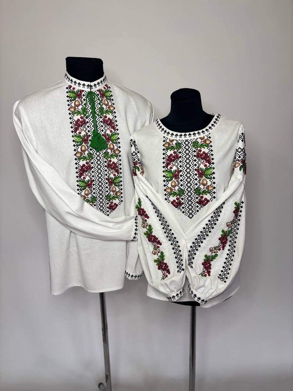 Вишиванки "Дубки/Калина" з білого домотканого полотна