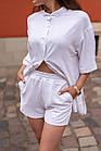Жіночий літній костюм оверсайз Сорочка + Шорти бавовняний білий Костюм-двійка на літо, фото 2