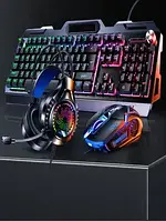 Ігровий комплект клавіатура та миша навушники килимок 4в1 Linmoni TF-400 Kit з RGB підсвічуванням для геймерів