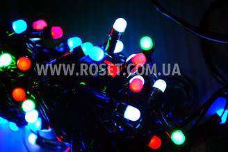Гірлянда новорічна нитка (чорний дріт) мультиколірна 100 LED світлодіодів 6,5 м