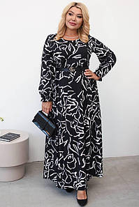 Р. 50-64 Жіноче плаття максі (код 4477) А-силуету великого розміру із софту з абстрактним принтом