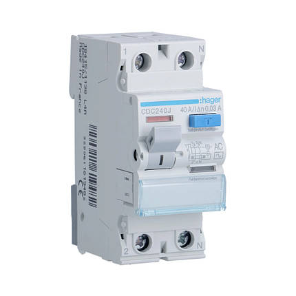 Вимикач диференційного струму (ПЗВ) Hager Тип AC 2P 30mA 40A CDC240J, фото 1