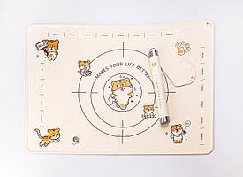 Силіконовий килимок зі качалкою для розкочування тіста прямокутного з розміткою