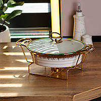 Мармітниця керамічна 1 літр кругла, підставка з підігрівом