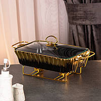 Настільний марміт для підігріву других страв 1,5-літровий квадратний керамічний марміт, чорний