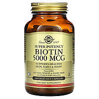 Біотин, Biotin, Solgar, 5000 мкг, 100 рослинних капсул