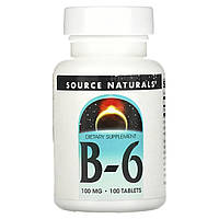 Вітамін В6, Vitamin B-6, Source Naturals, підтримка імунної системи, 100 мг, 100 таблеток