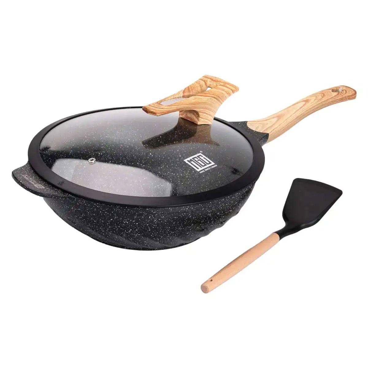 Алюмінієва сковорода 5,8 л, мармурове антипригарне покриття, Ø 32 см, з лопаткою для приготування MGC, фото 1