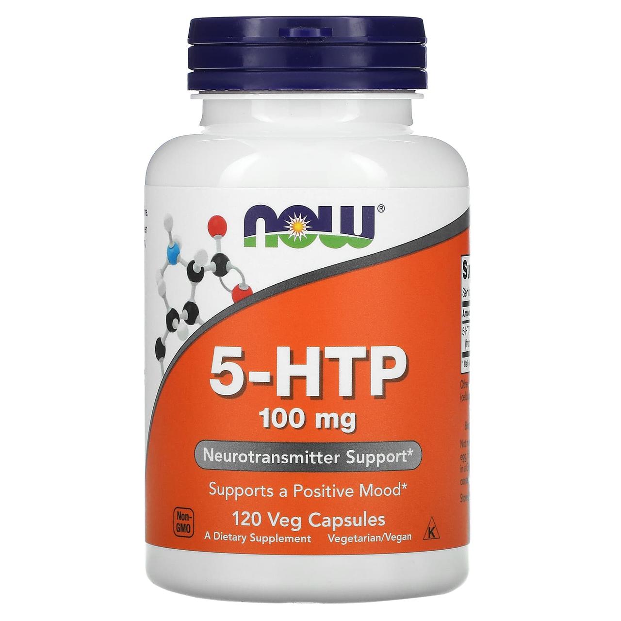 5-HTP, 5-гідрокситриптофан, 5-HTP, Now Foods, 100 мг, 120 вегетаріанських капсул, фото 1