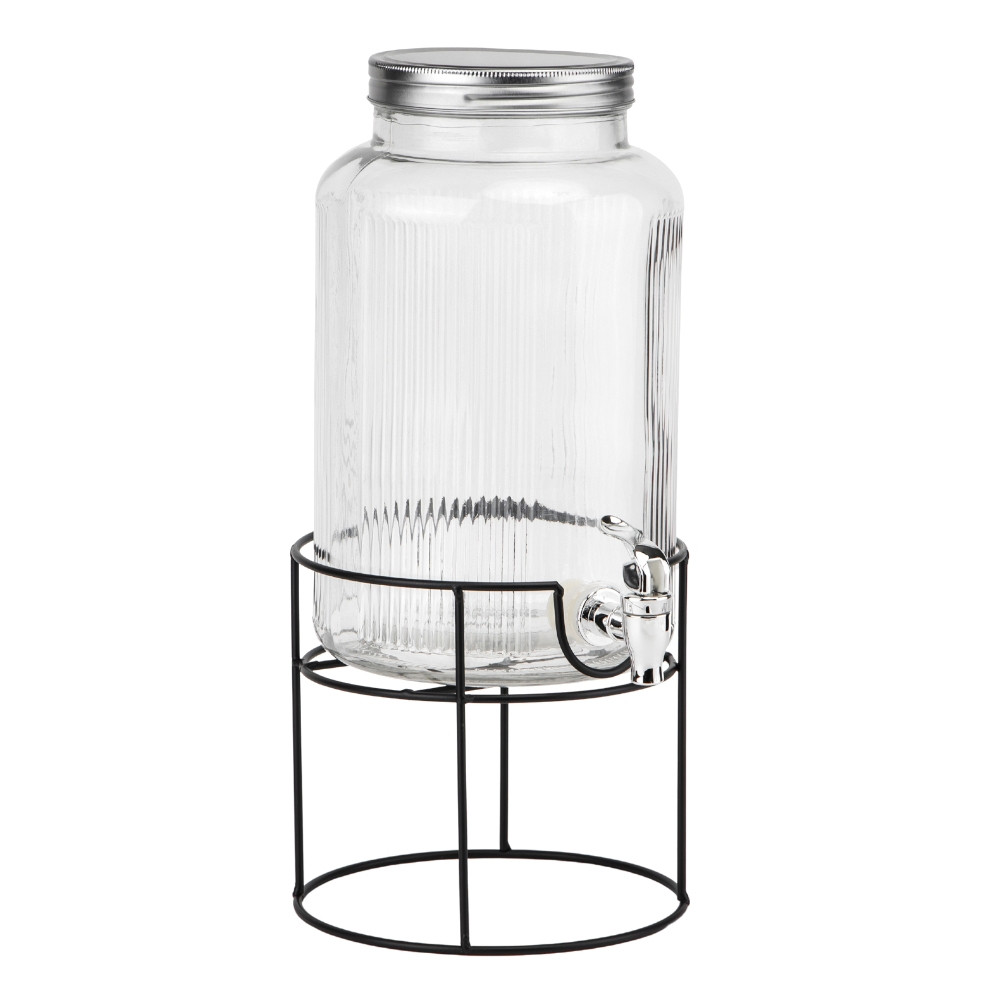 Скляна лимонадниця з краном "Освіжаюче джерело" на металевій підставці в подарунковій упаковці, фото 1