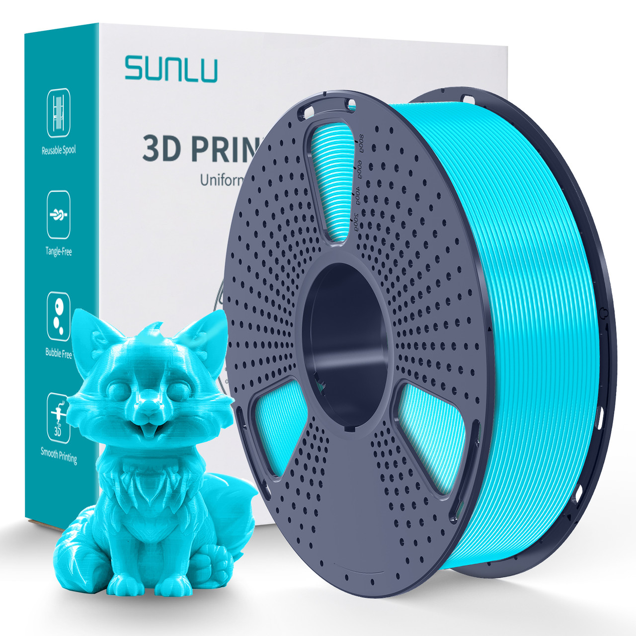 Пластик/філамент для 3D-друку SUNLU PETG Cyan (07541114E), Reusable Spool, 1.75mm, 1kg, 230-260°C / Блакитний